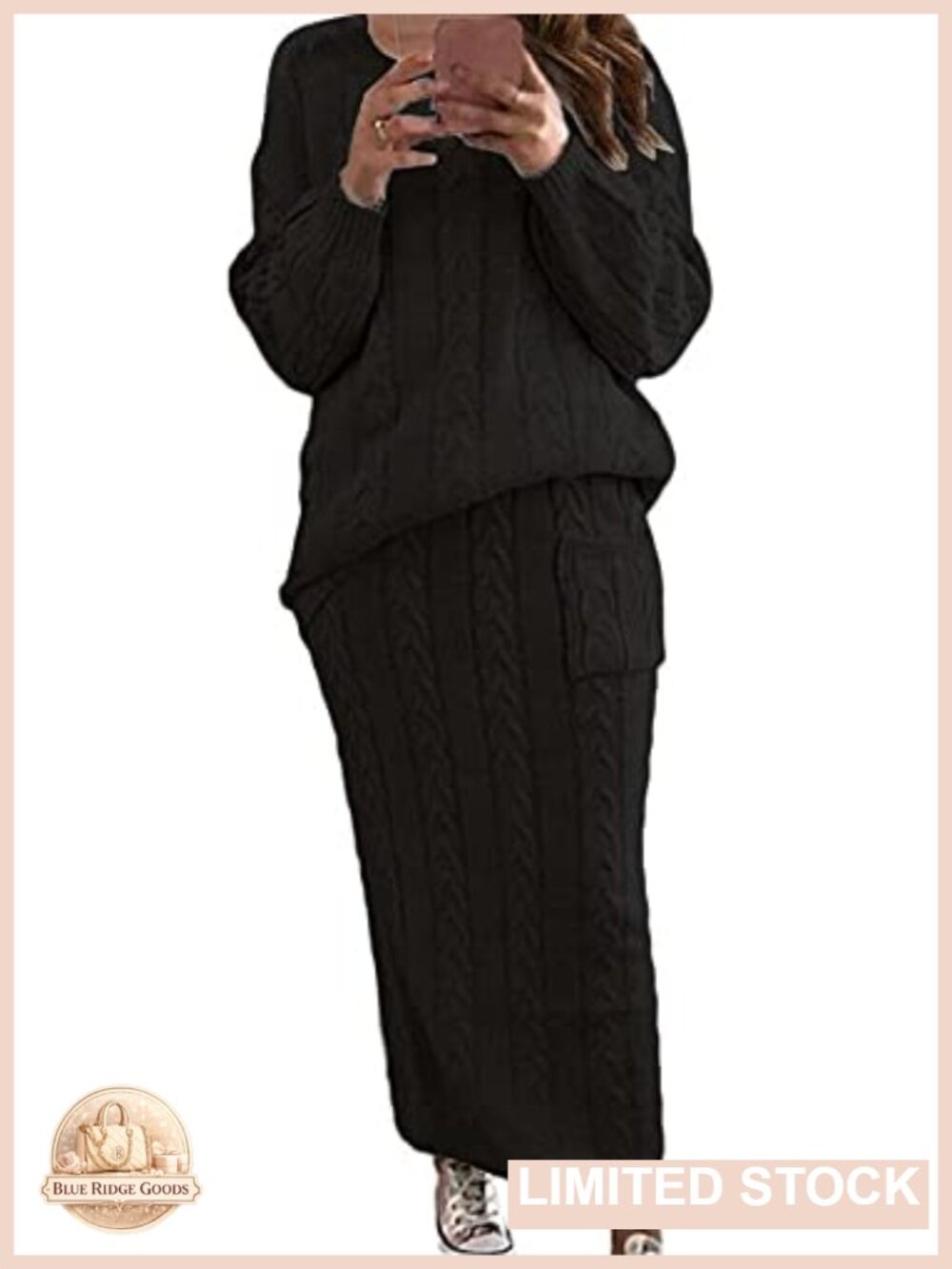 CHARTOU Women's Chunky Cable Knit Long Skirt 2 Piece Sweater Set